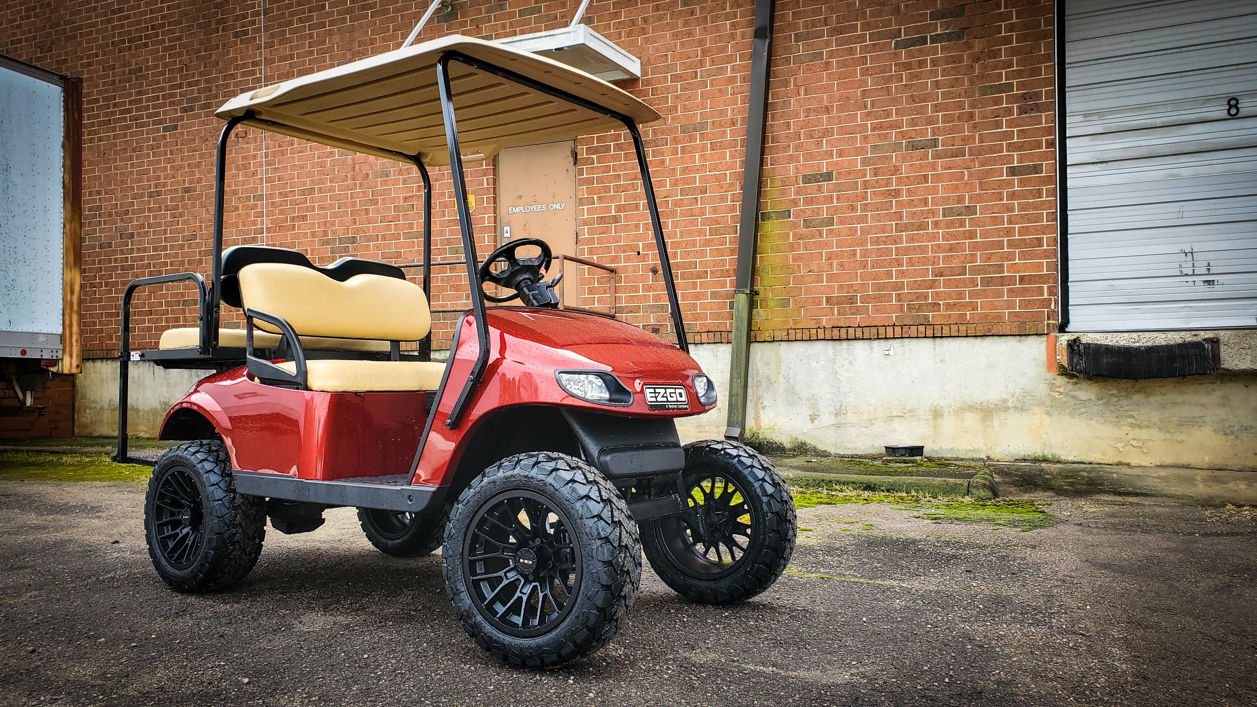 Shop the HD Golf Wheels RTC All Gloss Black with A/T Off-Road Tires online today for your Club Car, Cushman, EZGO, ICON EV, Garia, Massimo, Polaris, or Yamaha Golf Cart.