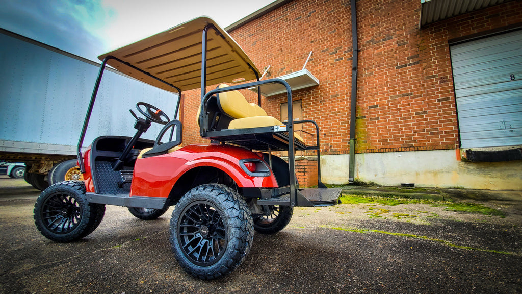 Shop the HD Golf Wheels RTC All Gloss Black with A/T Off-Road Tires online today for your Club Car, Cushman, EZGO, ICON EV, Garia, Massimo, Polaris, or Yamaha Golf Cart.