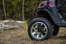 Load image into Gallery viewer, Shop the HD Golf Wheels SAW Gloss Black Machined with A/T Off-Road Tires online today for your Club Car, Cushman, EZGO, ICON EV, Garia, Massimo, Polaris, or Yamaha Golf Cart.