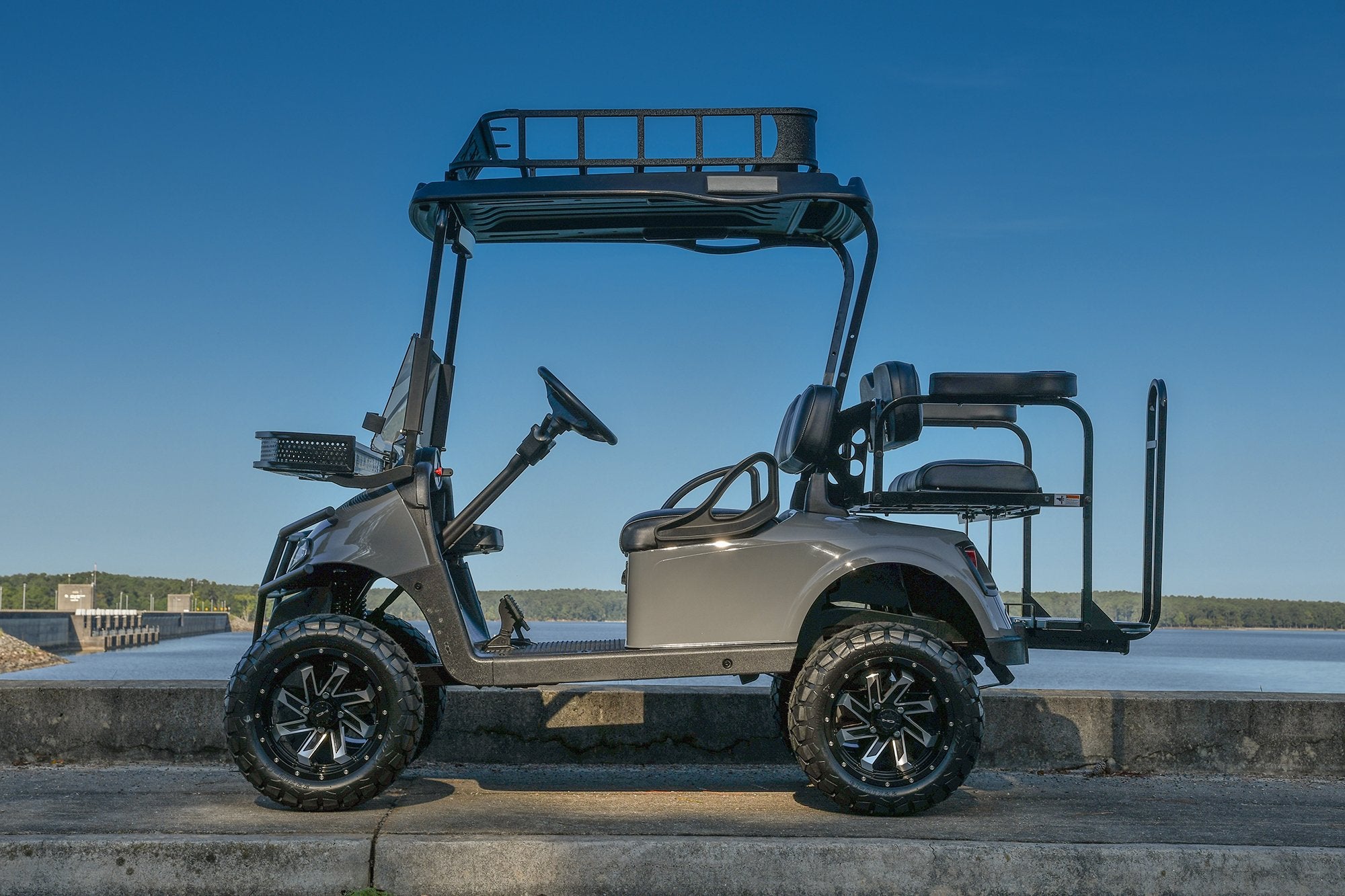 HD Golf Wheels Golf Wheel & Tire Packages HD Golf Wheel & Tire Package - 12x7.0 SAW Gloss Black Machined w 23 Inch A/T Tire ( 4pc )