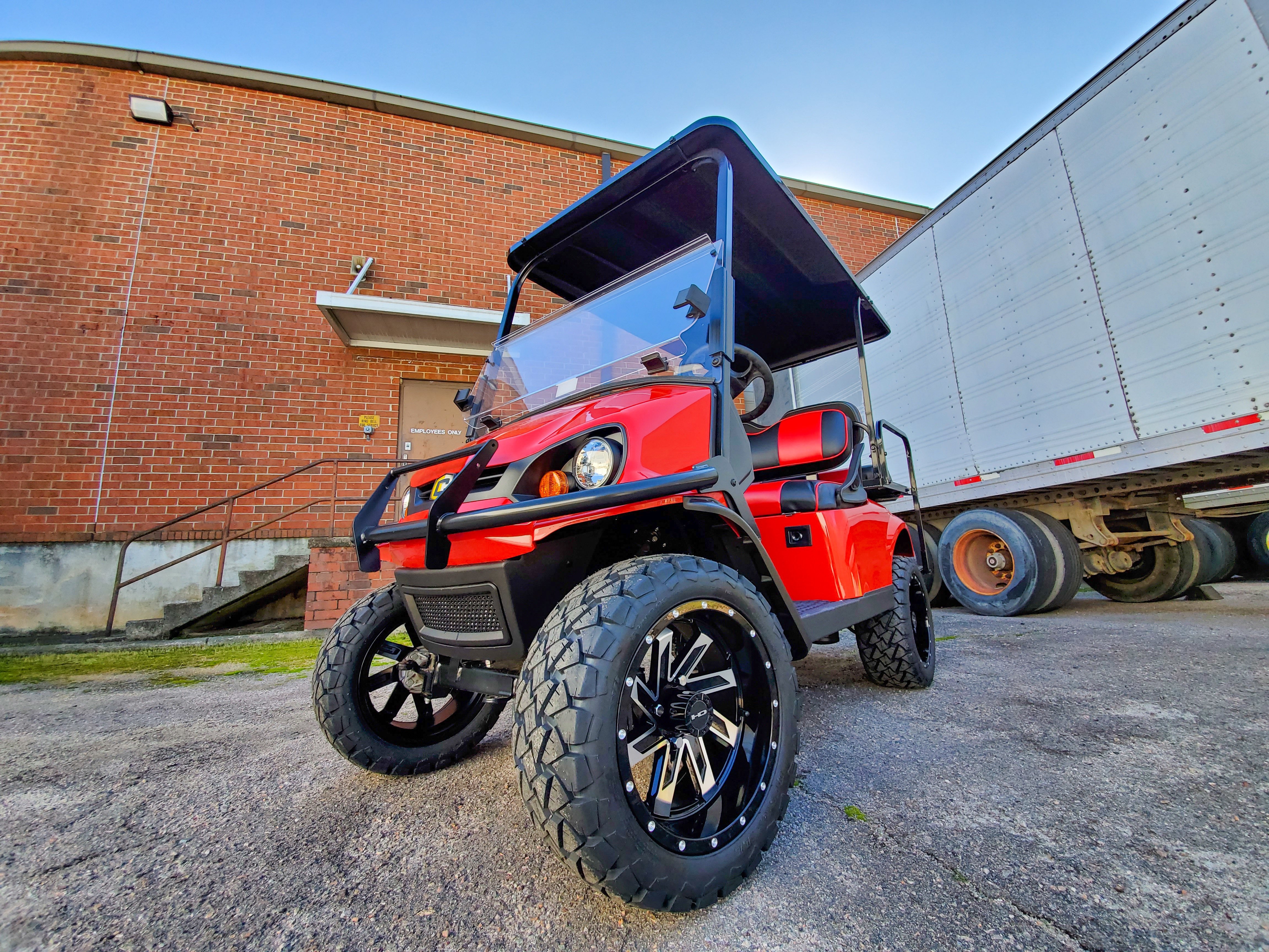 HD Golf Wheels Golf Wheel & Tire Packages HD Golf Wheel & Tire Package - 12x7.0 SAW Gloss Black Machined w 23 Inch A/T Tire ( 4pc )