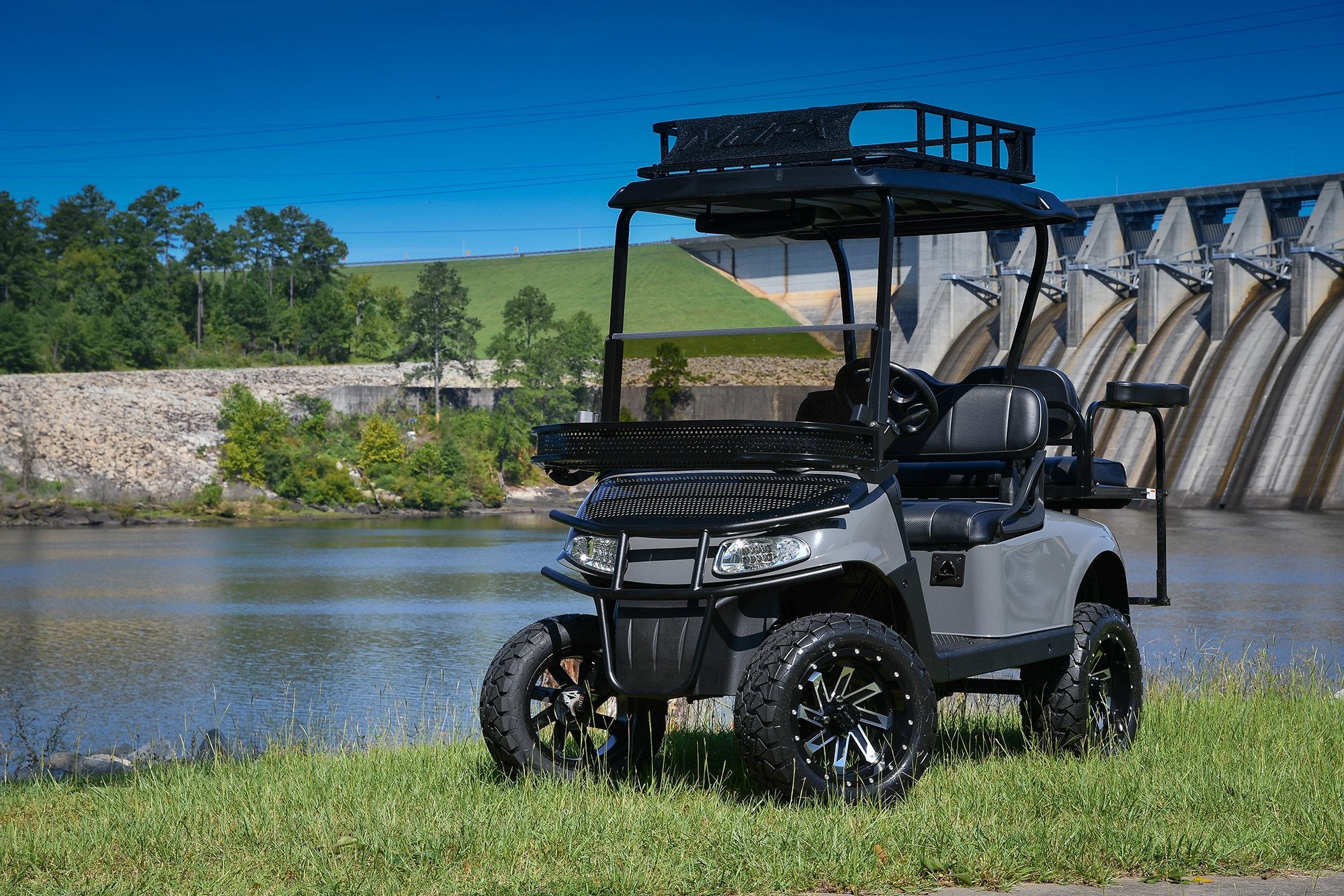 HD Golf Wheels Golf Wheel & Tire Packages HD Golf Wheel & Tire Package - 12x7.0 SAW Gloss Black Machined w 23 Inch A/T Tire ( 4pc )