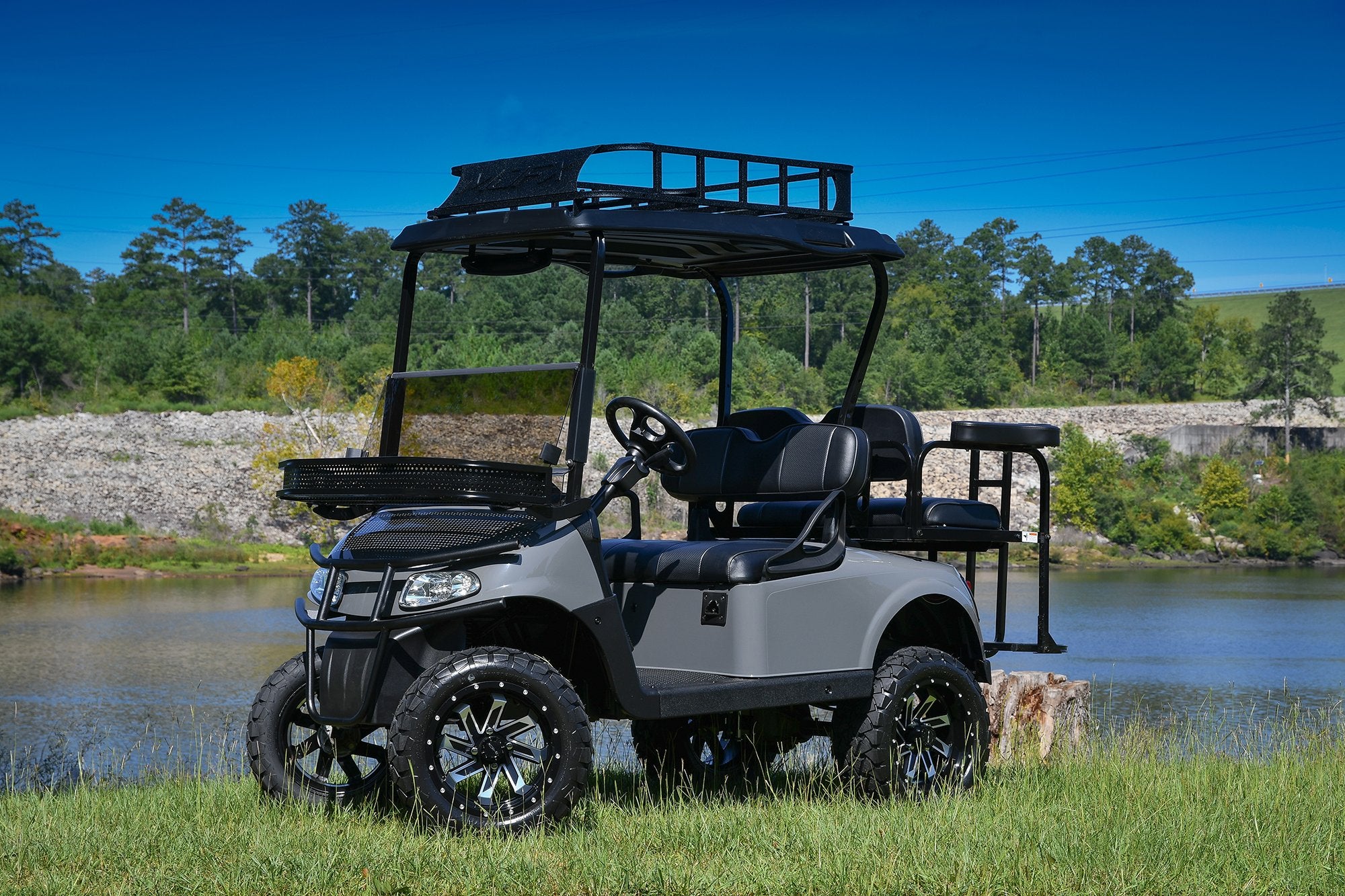 HD Golf Wheels Golf Wheel & Tire Packages HD Golf Wheel & Tire Package - 12x7.0 SAW Gloss Black Machined w 23 Inch A/T Tire ( 4pc )