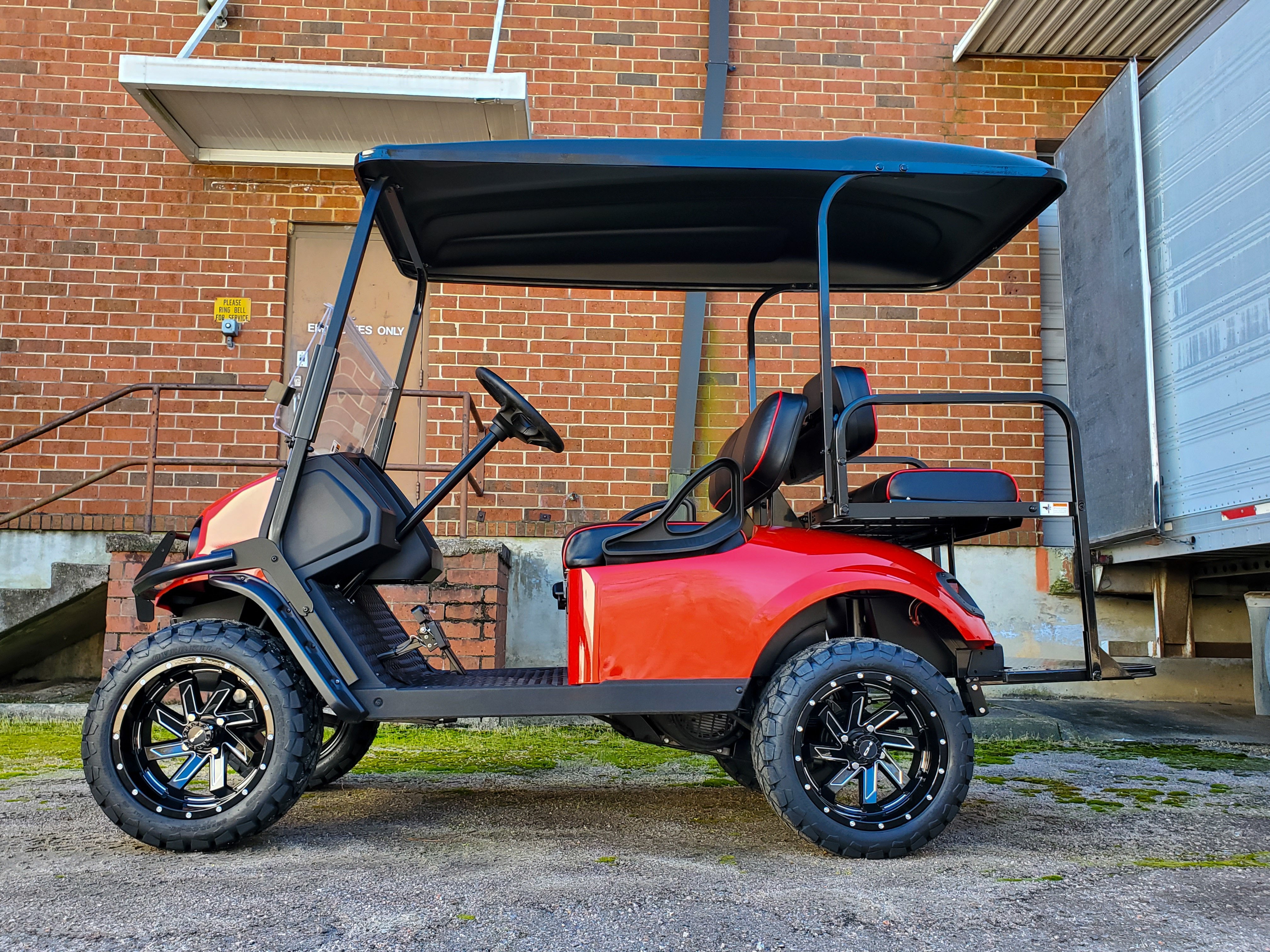 HD Golf Wheels Golf Wheel & Tire Packages HD Golf Wheel & Tire Package - 12x7.0 SAW Gloss Black Milled Edges w 23 Inch A/T Tire ( 4pc )