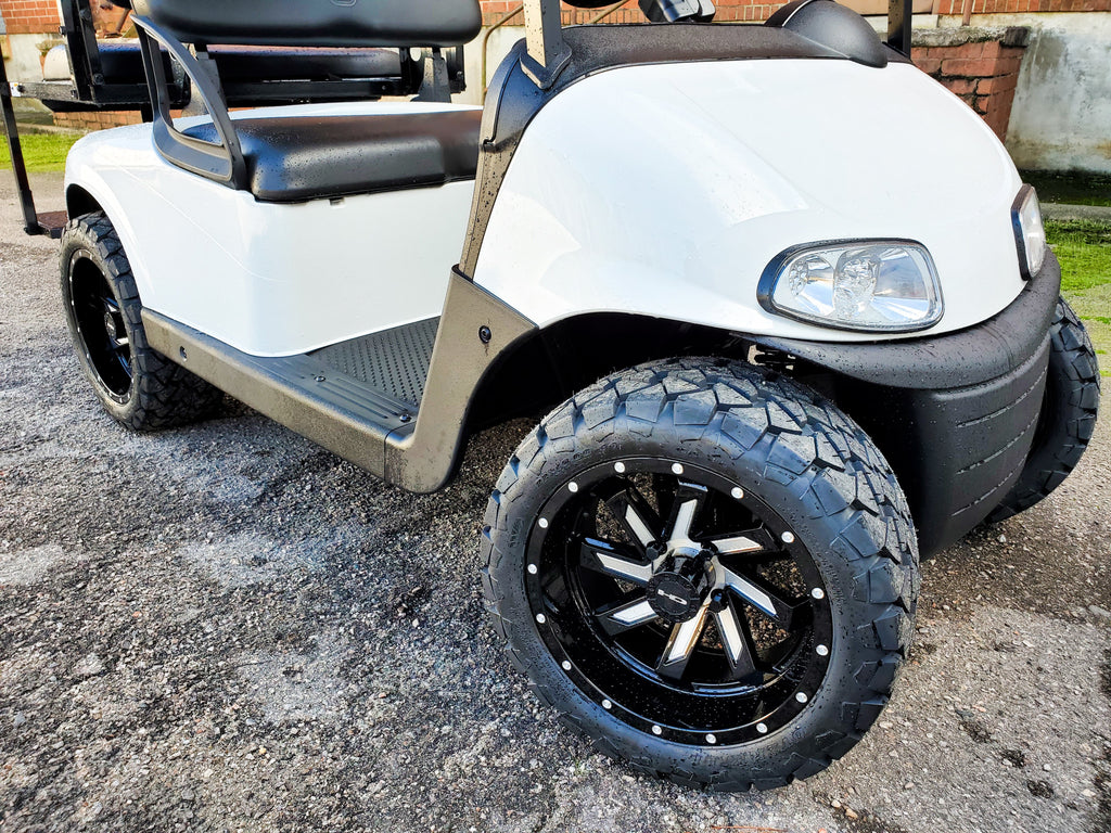 HD Golf Wheels Golf Wheel & Tire Packages HD Golf Wheel & Tire Package - 12x7.0 SAW Gloss Black Milled Face w 23 Inch A/T Tire ( 4pc )