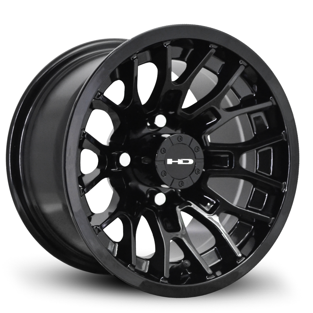 Shop the HD Golf Wheels RTC All Gloss Black online today for your Club Car, Cushman, EZGO, ICON EV, Garia, Massimo, Polaris, or Yamaha Golf Cart.