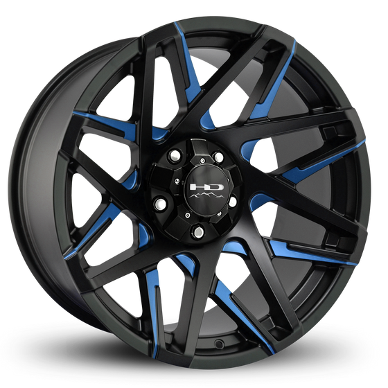 Blue Truck Wheel Rims - HD Off-Road Wheels Truck & SUV Wheels 20x10.0 | 5x127/5x139.7 | et-25mm | 4.53 in | 78.1mm HD Off-Road Canyon Wheels | Satin Black Blue Milled