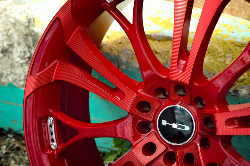 HD Wheels Passenger Car Wheels 18x7.5 20x8.0 5x100 5x114.3 HD Wheels Spinout Custom Rims All Red w "Sonic Red" Machining