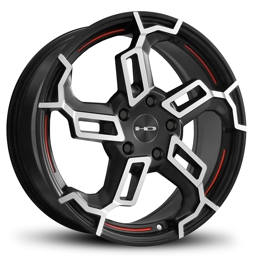 HD Wheels Passenger Car Rims Switch Satin Black with Redlines 18x7.5 5x114.3 5x4.50 Different Unique Custom 3 Colors Directional 5 Spoke