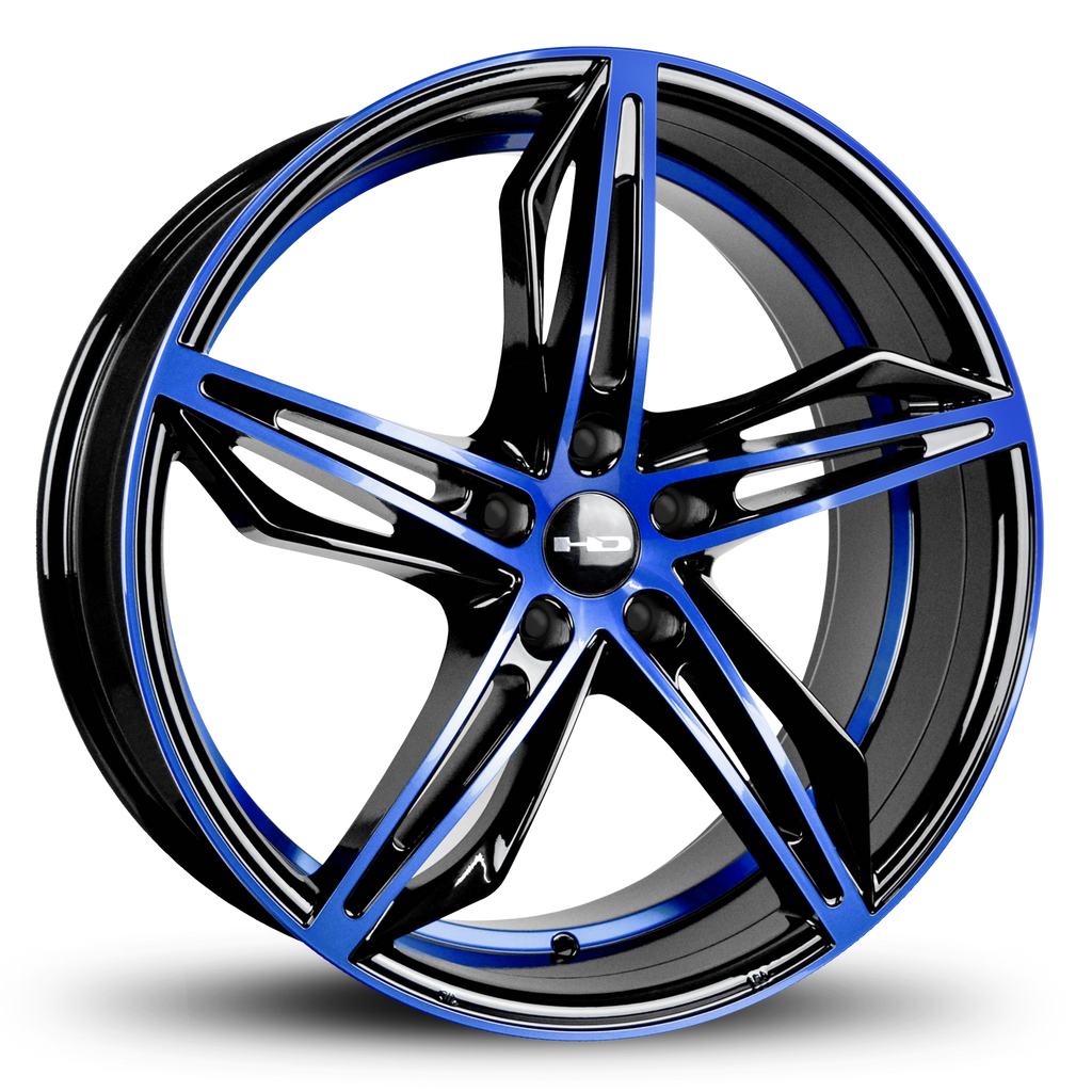 HD Wheels Passenger Car Wheels HD Wheels Fly Cutter | Gloss Black with Blue ED Coated Face Blue Custom Wheel Rims 5x114.3 5x4.50 18x8.0, 20x8.5 Inch