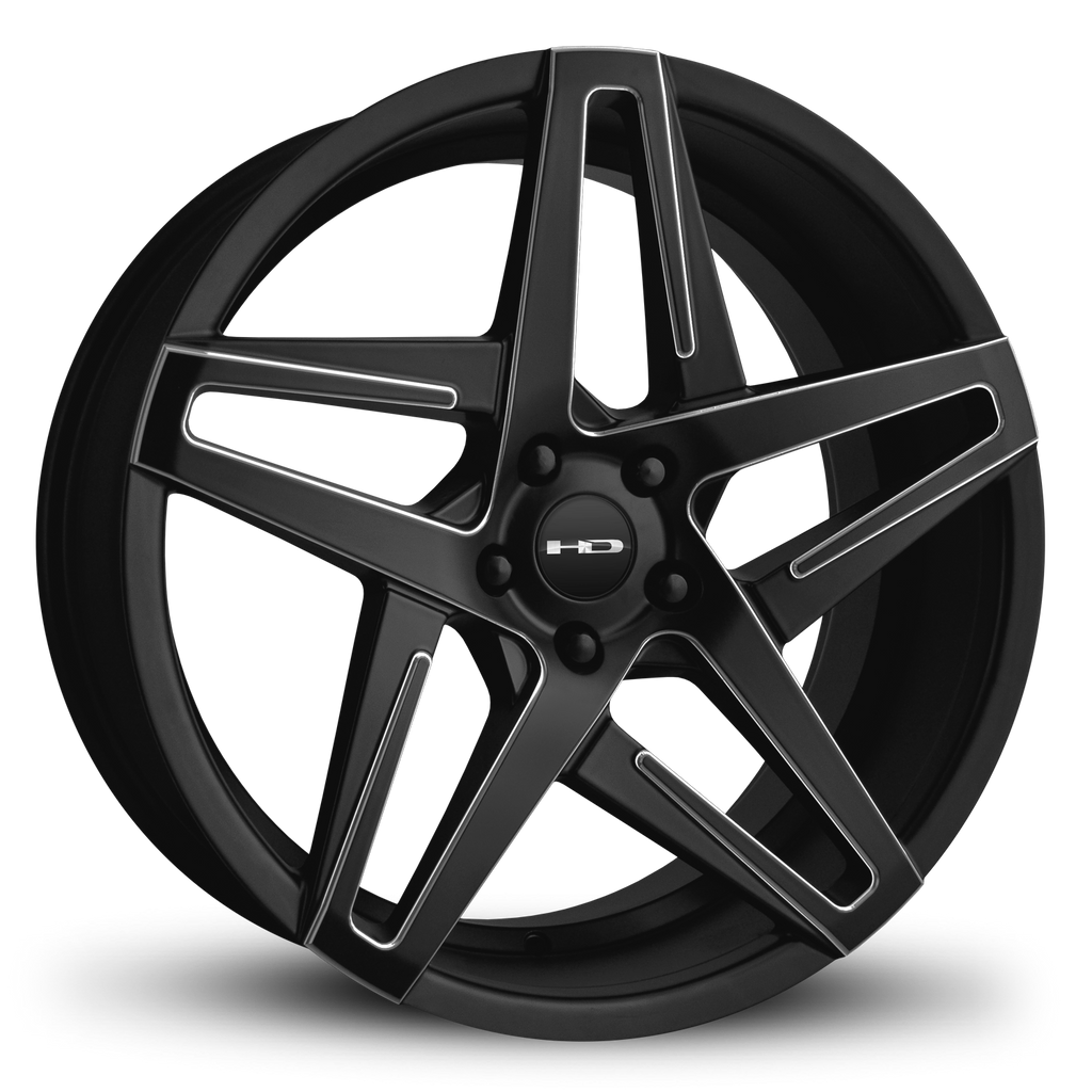 HD Wheels HAIRPIN Custom Rims Split 5 Spoke with Milling Satin Black 18x8.0 and 20x8.5 5x114.3 5x4.50