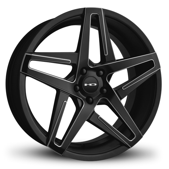 HD Wheels HAIRPIN Custom Rims Split 5 Spoke with Milling Satin Black 18x8.0 and 20x8.5 5x114.3 5x4.50