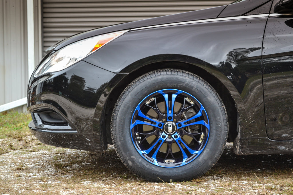 The Original HD Wheels Spinout Blue and Black Colors in 16, 17, 18, & 20 Inch Custom Wheel Rims Hyundai Elantra