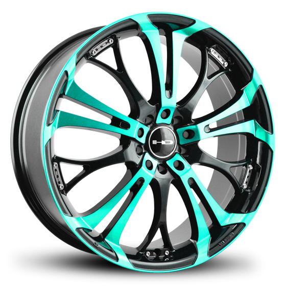 The Original HD Wheels Spinout Teal and Black Colors in 16, 17, 18, & 20 Inch Custom Wheel Rims Tiffany Blue