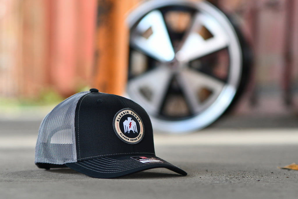 Klassik Rader Wheels Official Richardson 112 Snap Back Trucker Style Hat in Gray & Black