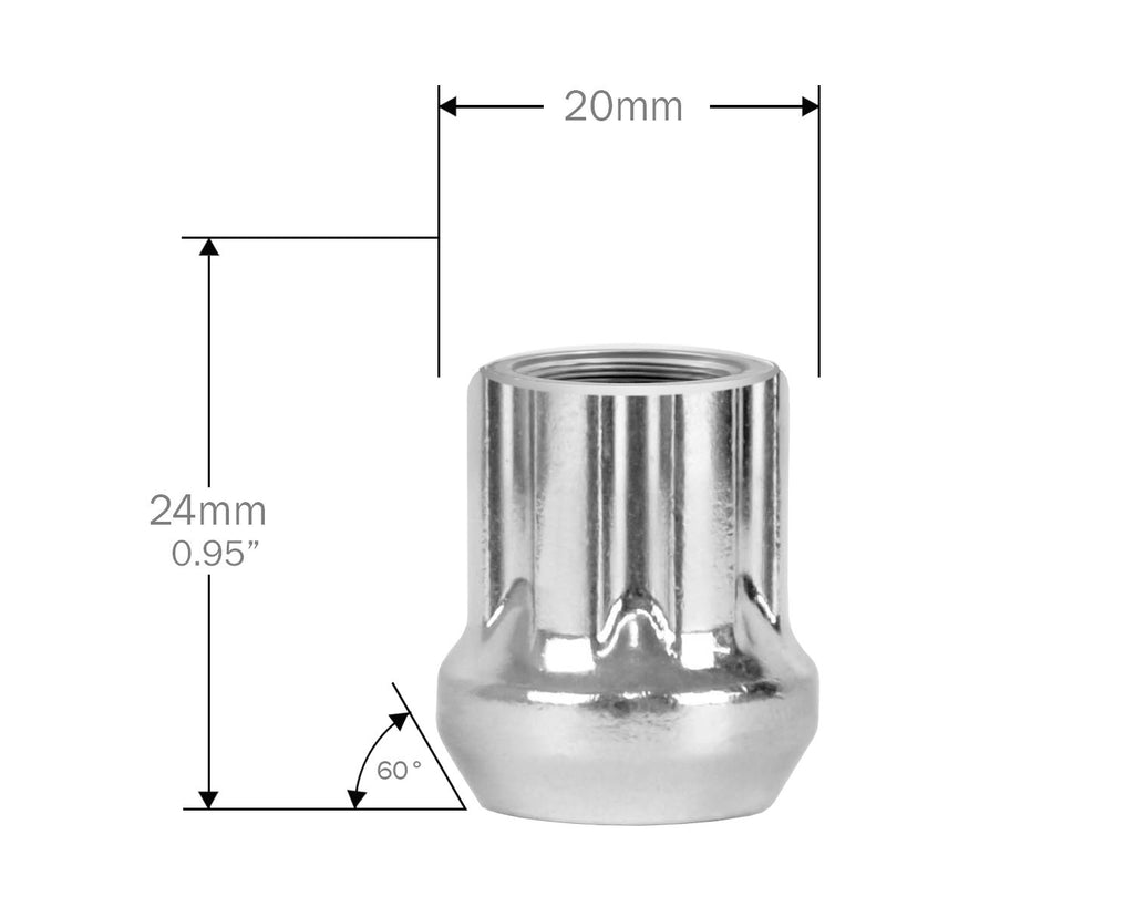 Perfectly Tight 7-Spline Lug Nuts 12mm x 1.25mm - 20pk w Key Perfectly Tight Spline Acorn Lug Nut Kits - Small Open End