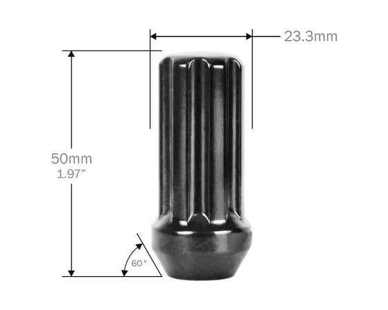 Perfectly Tight 7-Spline Lug Nuts 12mm x 1.5mm - 32pc w Key / Black Large Diameter Closed End Spline Lug Nut Kits - Black
