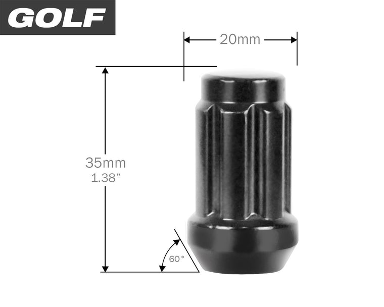 Perfectly Tight 7-Spline Lug Nuts CLUB CAR GOLF CART Small Diameter Spline Lug Nuts - Black