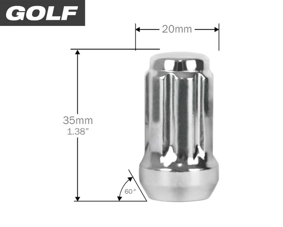 Perfectly Tight 7-Spline Lug Nuts GOLF CART Small Diameter Spline Lug Nuts - Chrome