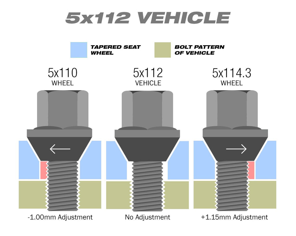 Perfectly Tight Lug Bolts Tapered Seat / PCD Adjusting Lug Bolts - Black