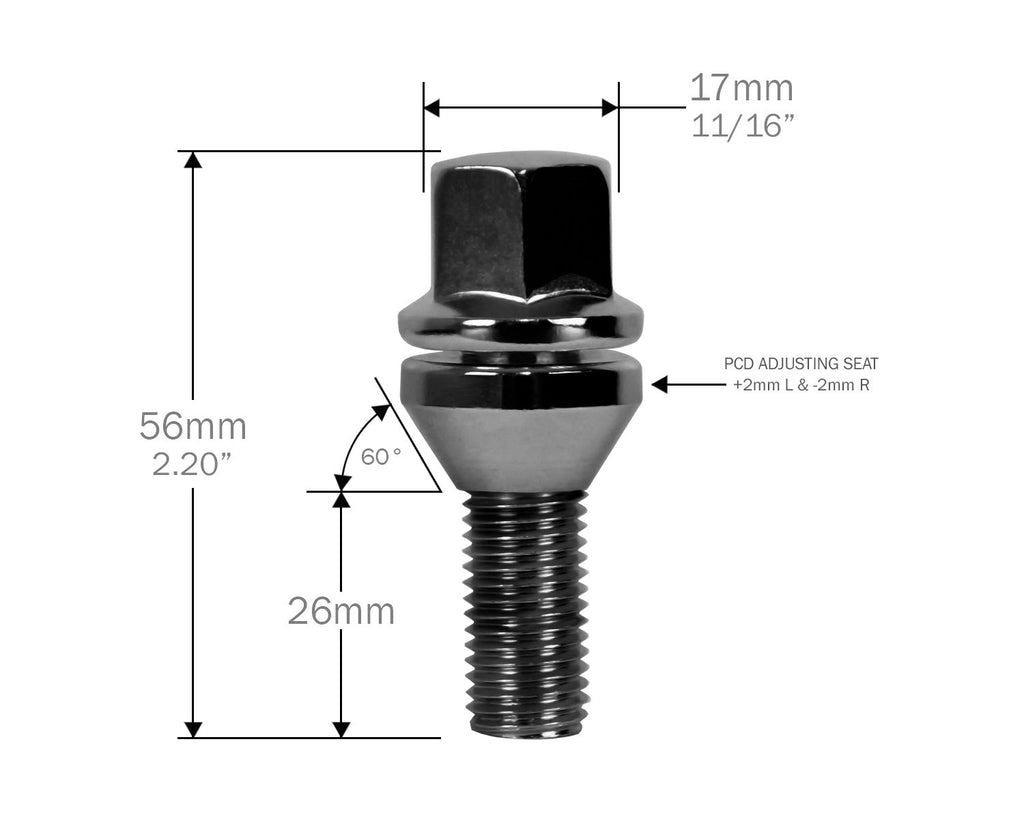 Perfectly Tight Lug Bolts Tapered Seat / PCD Adjusting Lug Bolts - Black