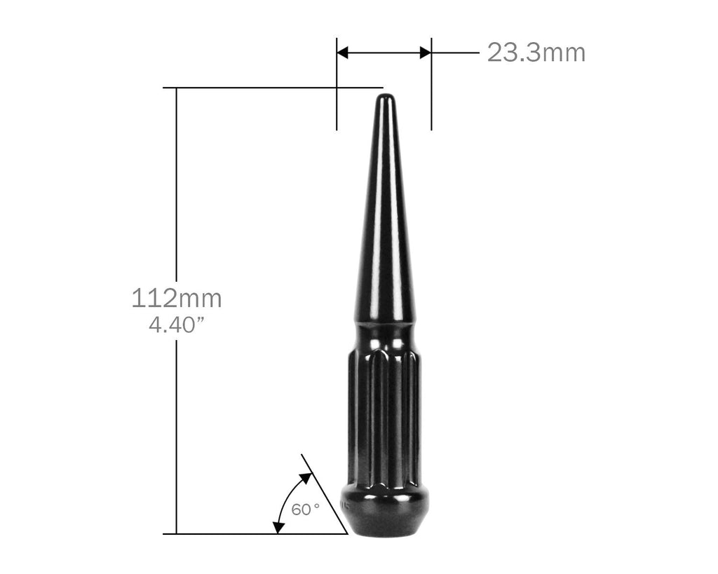 Perfectly Tight Lug Nuts 14mm x 1.5mm - 32pc w Key / Black Large Diameter Spiked Spline Lug Nut Kits - Black